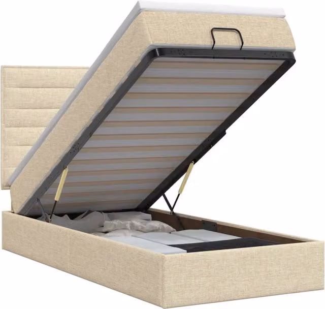 Letto ottomano con contenitore a sollevamento vidaXL in tessuto beige L 90 x P 200 cm – 1