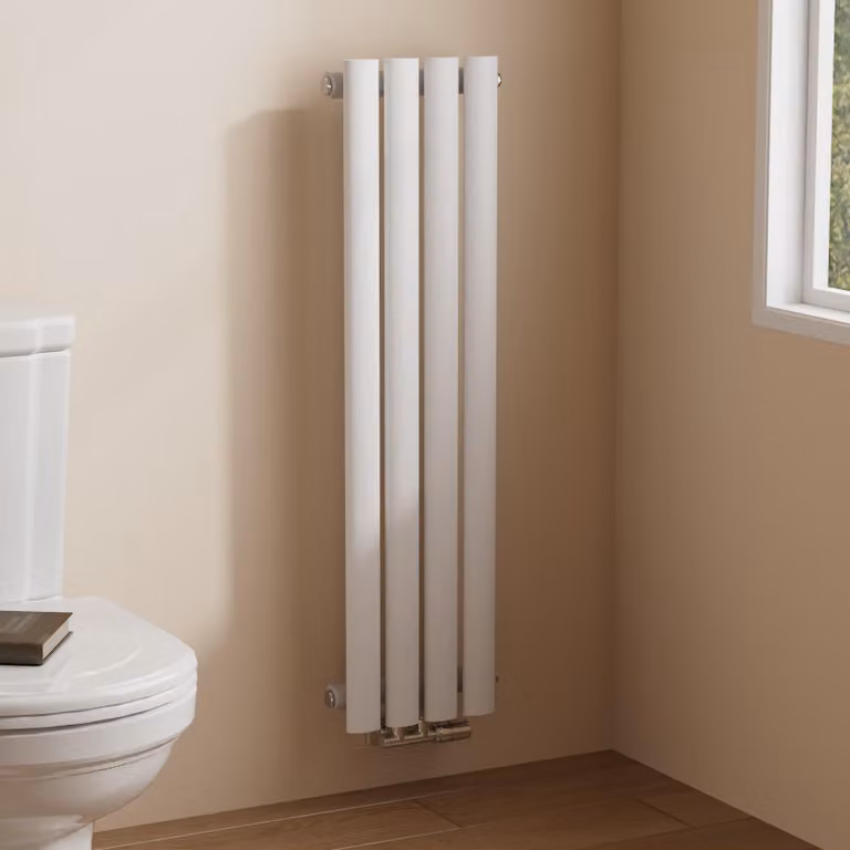 Radiatore tubolare EMKE Design per il funzionamento ad acqua calda Attacco centrale Verticale Ovale Monostrato 266 Watt 24cm x 90cm Bianco senza elemento riscaldante