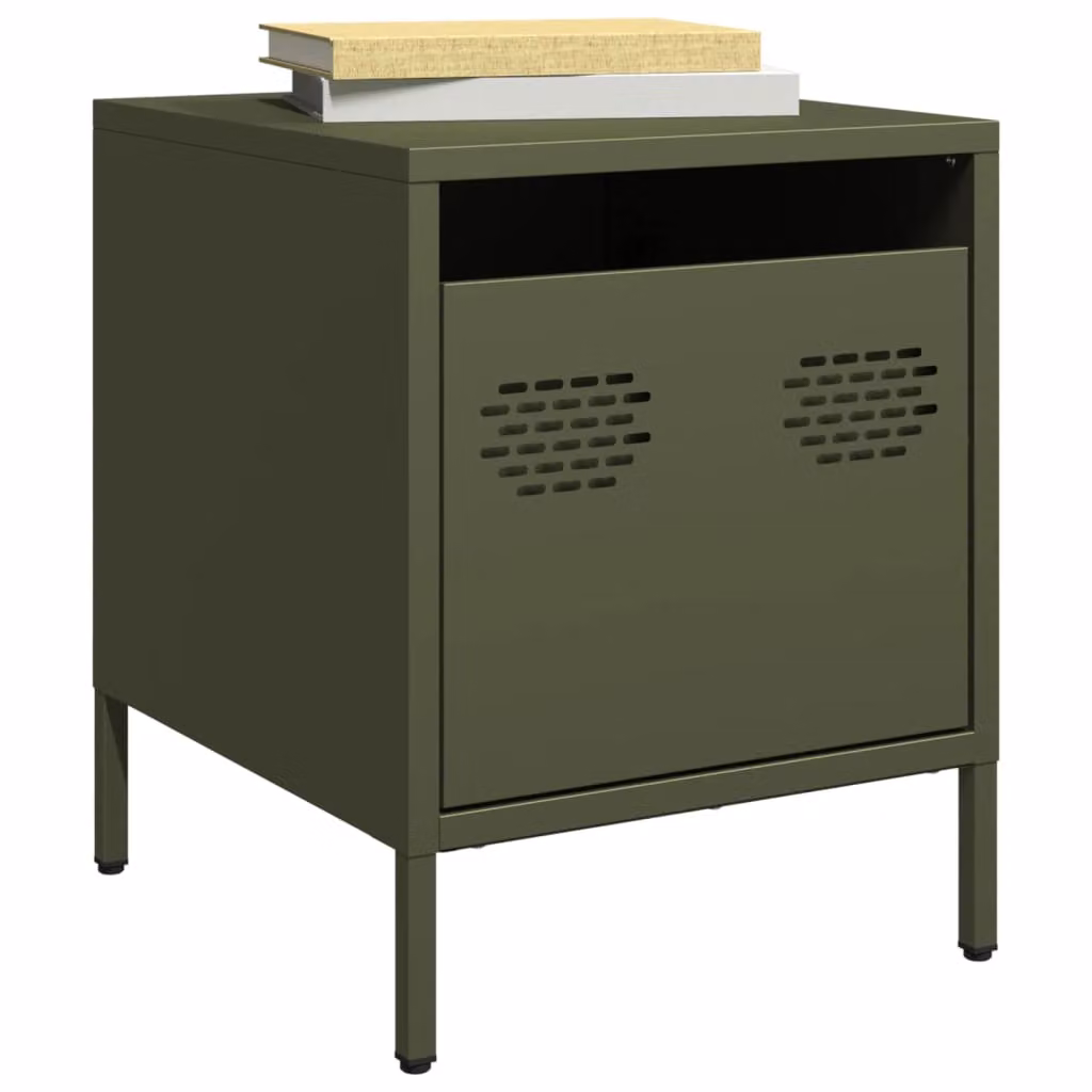 Comodino vidaXL in metallo verde oliva opaco L/P/H: 35 x 39 x 43,5 cm