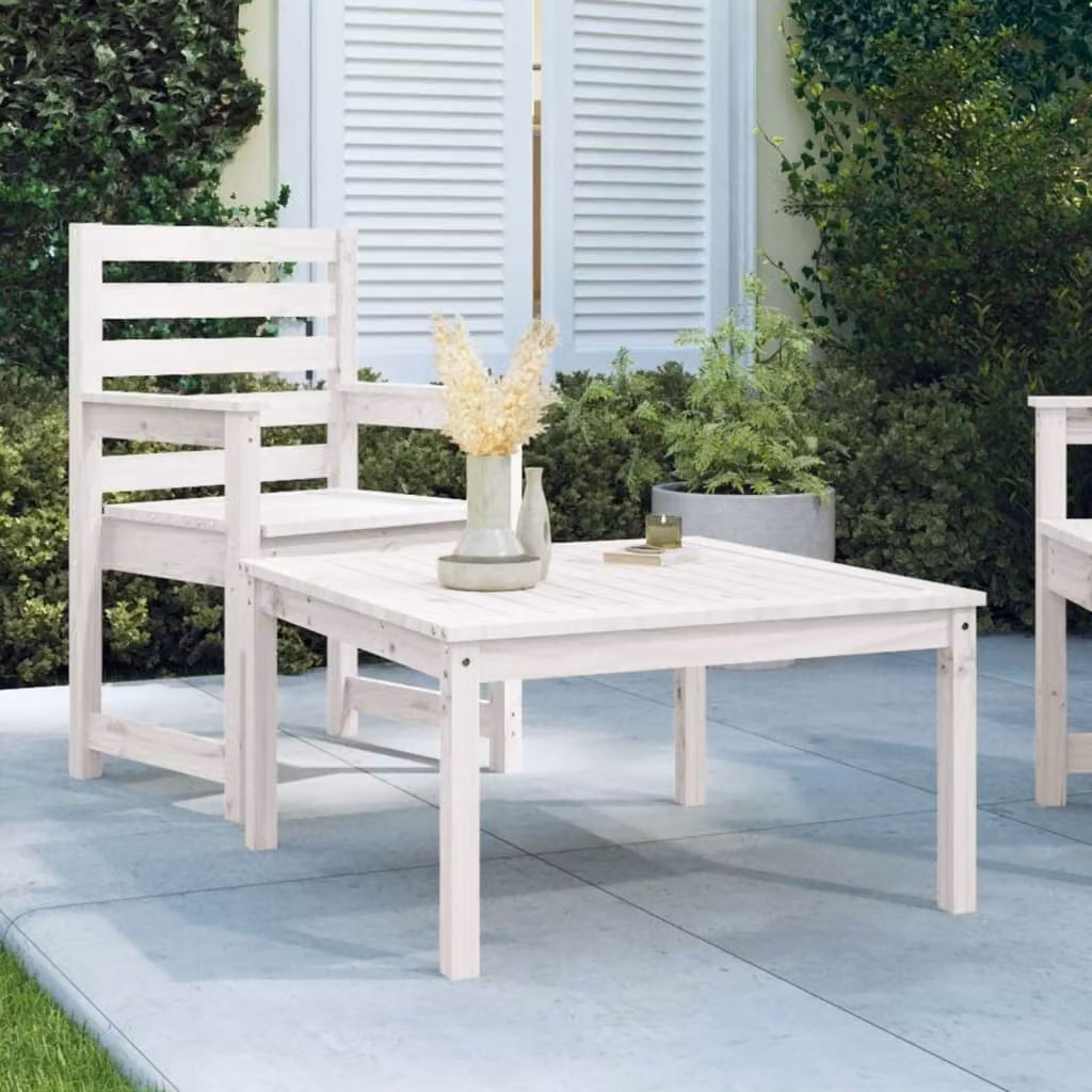 The Living Store Tavolo da giardino bianco 82,5x82,5x45 cm in legno di pino massiccio