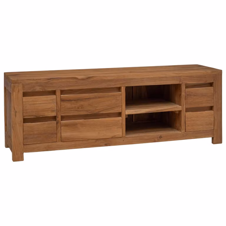 Mobile TV vidaXL in legno di teak massiccio color marrone, stile rustico, L 110 x P 30 x H 40 cm