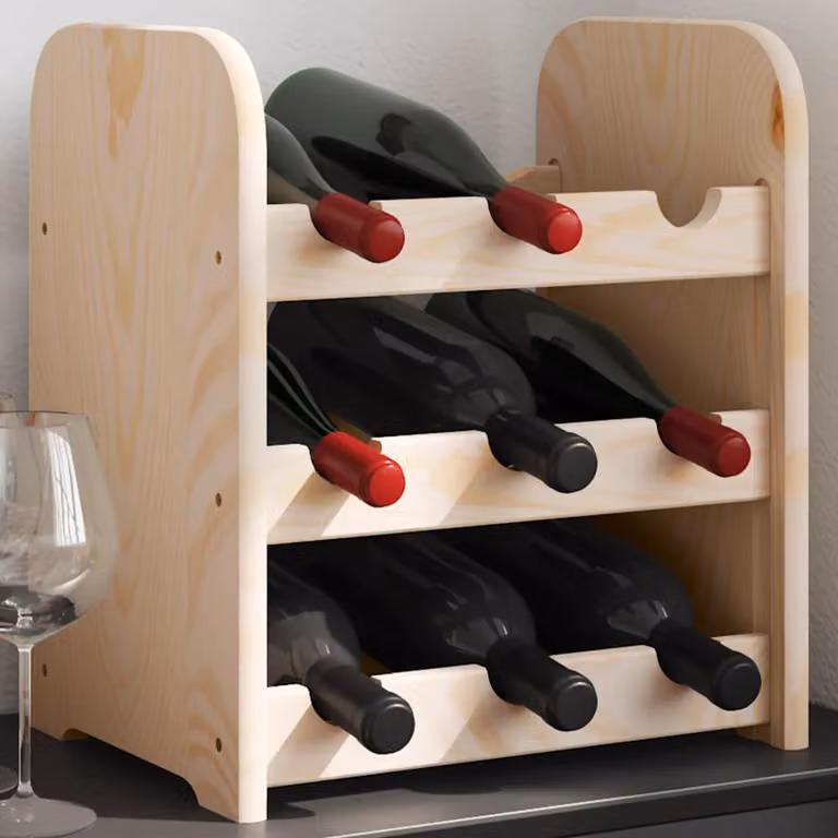 Portavini vidaXL in legno massello di pino, colore marrone, L: 33 cm, P: 25 cm, H: 37 cm