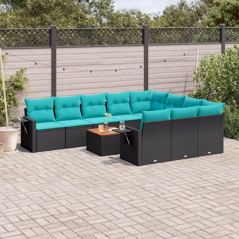 Maison Exclusive - Set divano da giardino 11 pezzi con cuscini, polyrattan nero