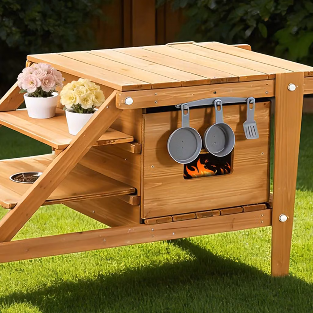 Cucina da gioco per bambini in legno naturale beige e marrone con ruote L: 59 cm, P: 60,4 cm, H: 132 cm – 2