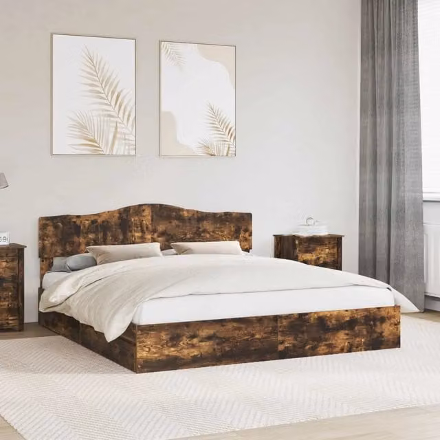 Letto con Contenitore con testiera-Struttura Letto con contenitore Rovere fum¨¦ 180 x 200 cm 309049
