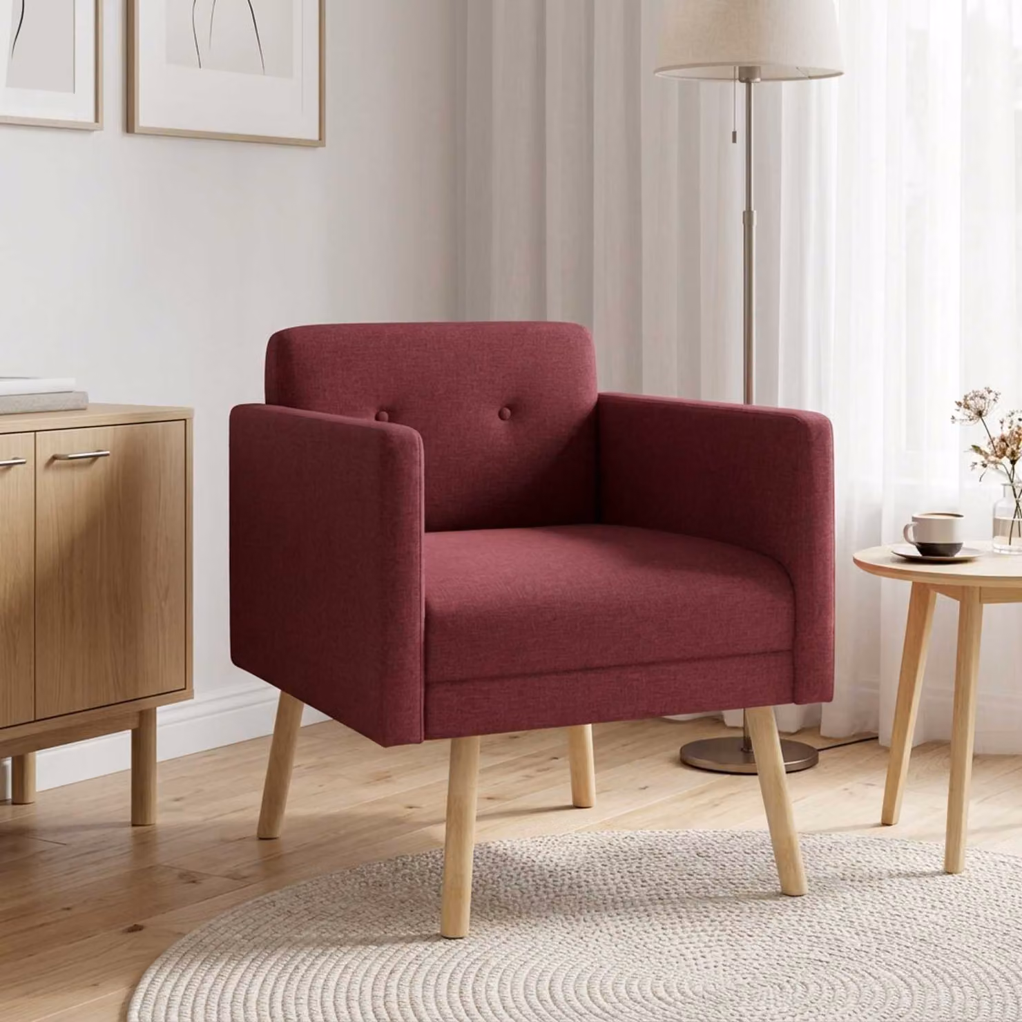 Sedia d'accento vidaXL in tessuto rosso con braccioli e struttura in legno