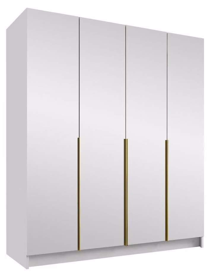MIRJAN24 Armadio Santi III, camera da letto, con specchio, ante battenti, con appendiabiti, moderno, guardaroba, maniglie in metallo (colore: bianco / bianco + oro)