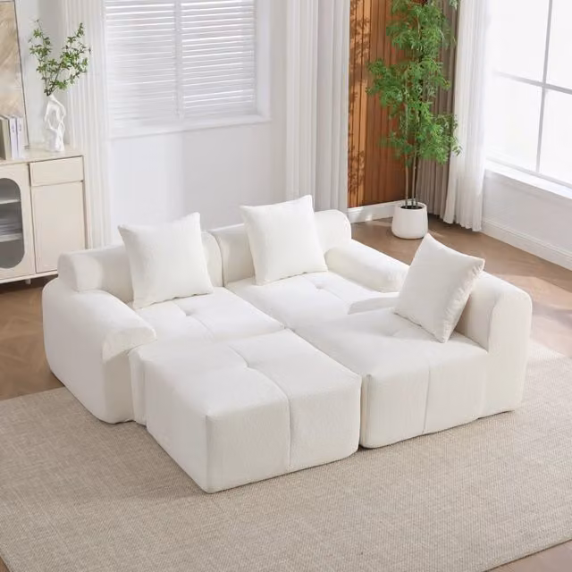 Sof¨¤ modulare a nuvola - Zephmum- 3 posti beige schiuma memory L 268x102x78 cm