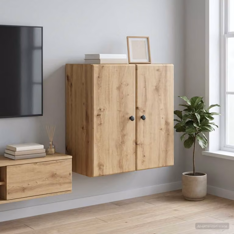 Mobiletto a muro moderno vidaXL in legno e metallo marrone con ante a battente e ripiani interni L/P/H: 59 x 31 x 60 cm