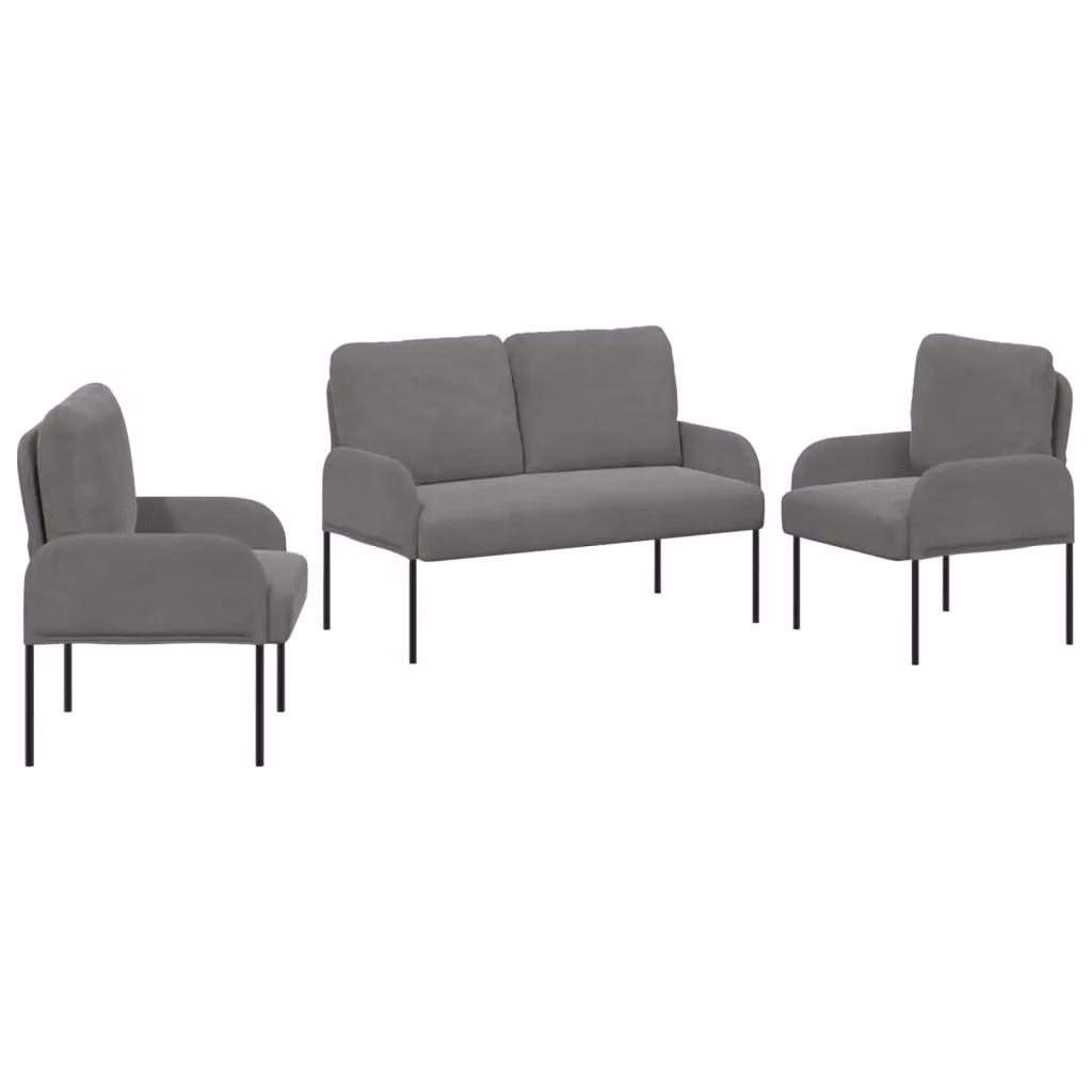 Set di divani da soggiorno vidaXL in tessuto grigio e nero con struttura in legno e metallo, stile minimalista, comprensivo di cuscini decorativi – 2
