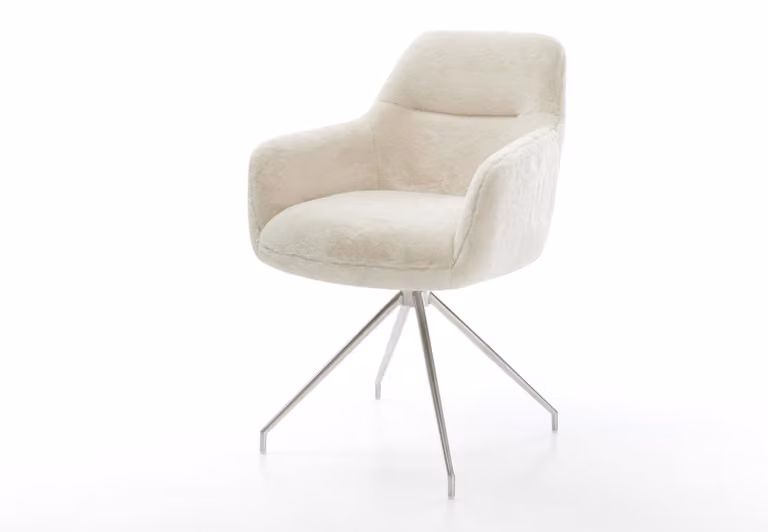 DELIFE Sedia da pranzo Pejo-Flex in peluche bianco crema, con struttura a croce conica in acciaio inossidabile e molle insacchettate