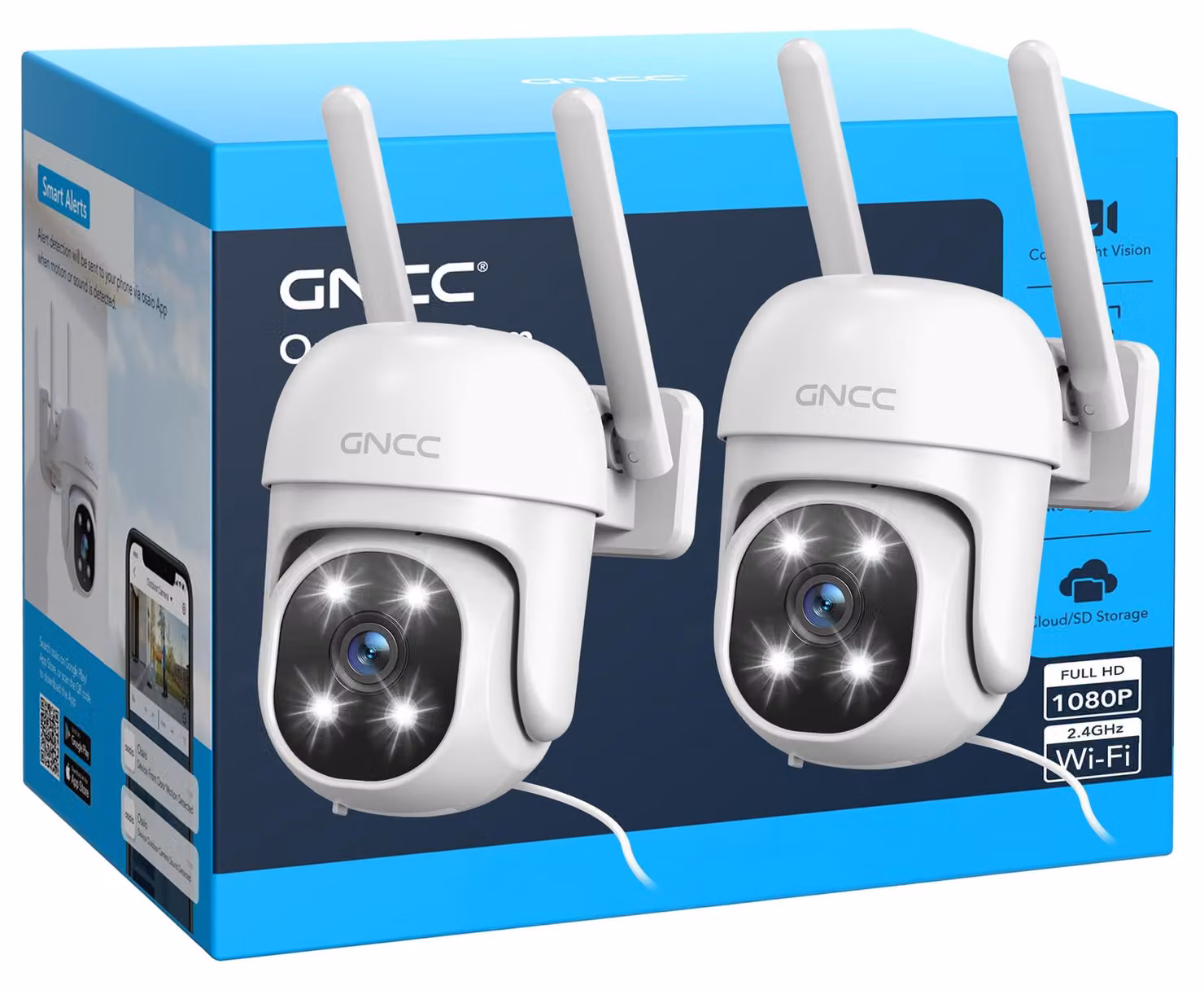 Telecamera di sicurezza esterna, telecamera di sorveglianza Wi-Fi, visione notturna a infrarossi/a colori, rotazione orizzontale e verticale, sensore di movimento