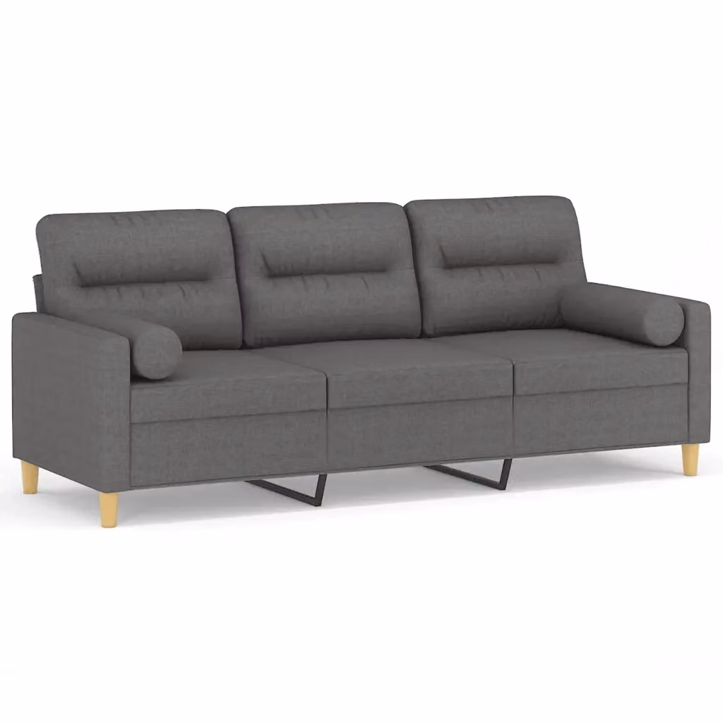 vidaXL Divano a 3 Posti Moderno in Tessuto Grigio con Cuscini e Coperture Rimovibili L: 198 cm, P: 80 cm, H: 77 cm – 2