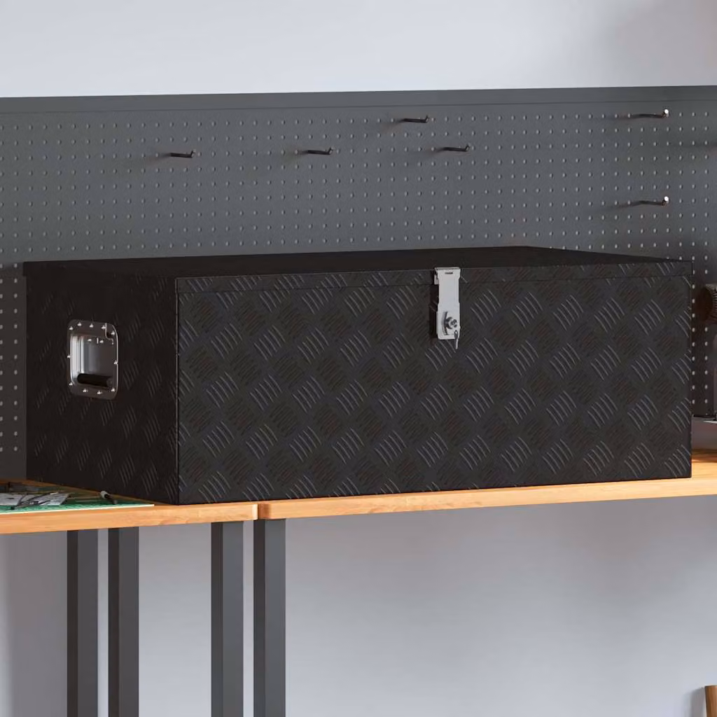 Contenitore portaoggetti vidaXL in alluminio e acciaio inossidabile, colore nero, L 100 cm x P 55 cm x H 37 cm