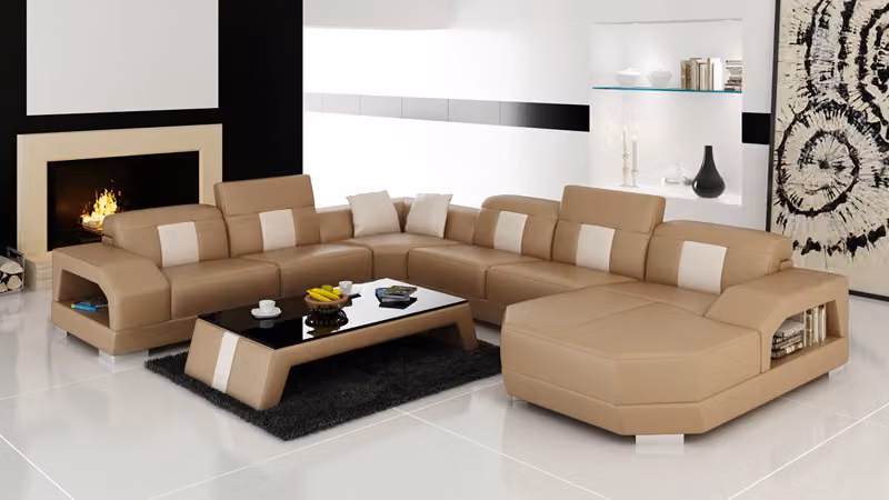 Ledersofa Couch Wohnlandschaft Ecksofa Eck Garnitur Design Modern Sofa R7003