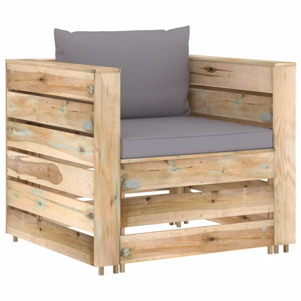 set da giardino 2 pezzi con cuscini Verde Legno impregnato