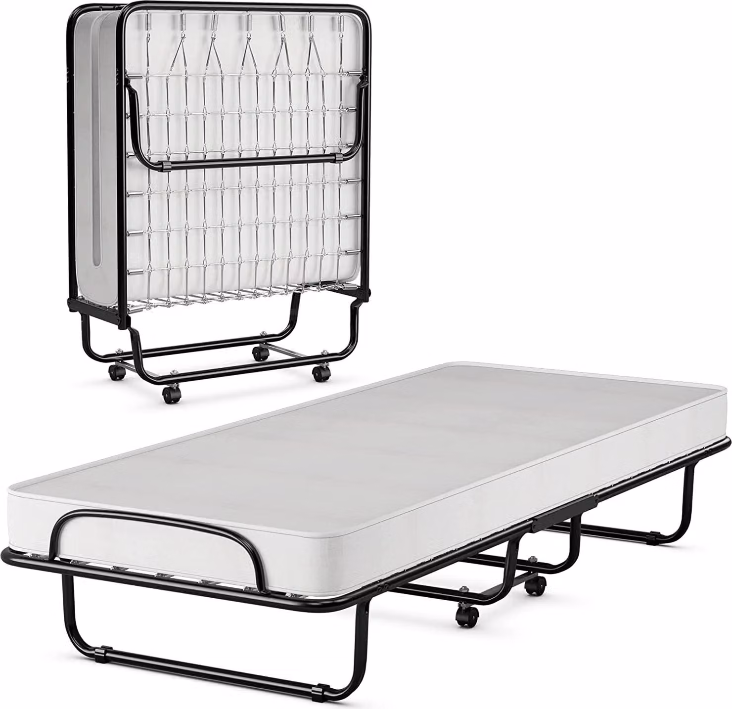 COSTWAY 80x190cm letto per ospiti con materasso da 10cm in memory foam, letto singolo fino a 120kg caricabile su ruote, letto in metallo pieghevole portatile per ufficio e camera degli ospiti
