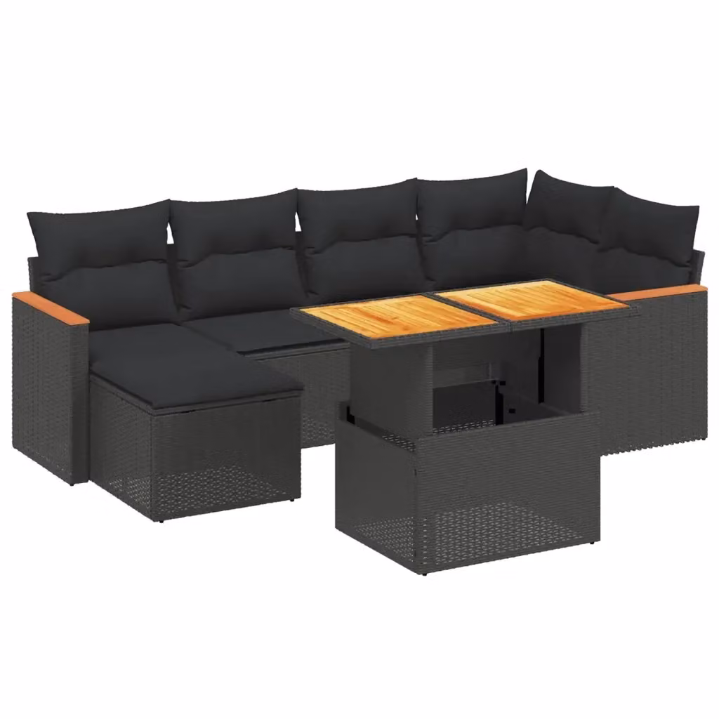 vidaXL Set Divani da Giardino a L con Cuscini 7pz in Polyrattan Nero e Tavolino da Esterno – 2