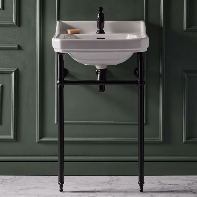 Consolle con Lavabo e Struttura Tradizionale 515mm Nera - 1 Foro per Rubinetteria - Richmond