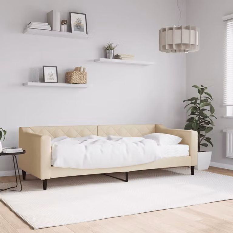 vidaXL Divano Letto con Materasso in Tessuto Beige L: 200 cm, P: 80 cm, H: 67 cm