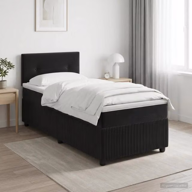 Letto box spring con materasso Nero 100 x 200 cm Velluto 3453085