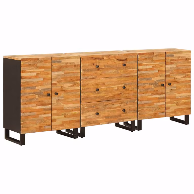 Credenza moderna vidaXL in legno di mango massello e metallo, Marrone e Nero, L: 180 cm, H: 75 cm, P: 33 cm