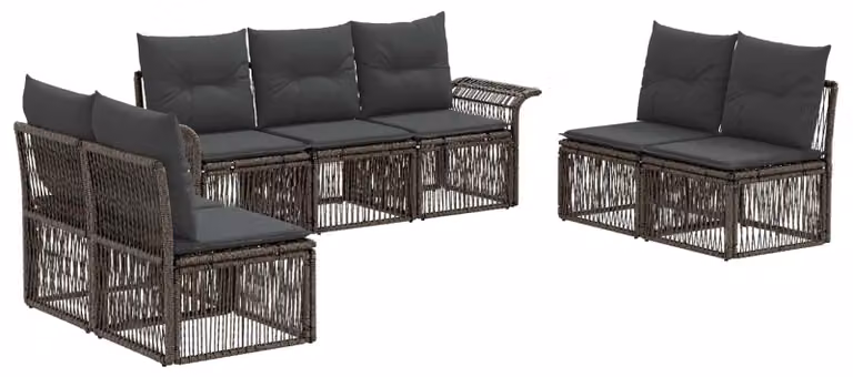 Set da giardino composto da 7 pezzi, colore grigio, realizzato in rattan sintetico