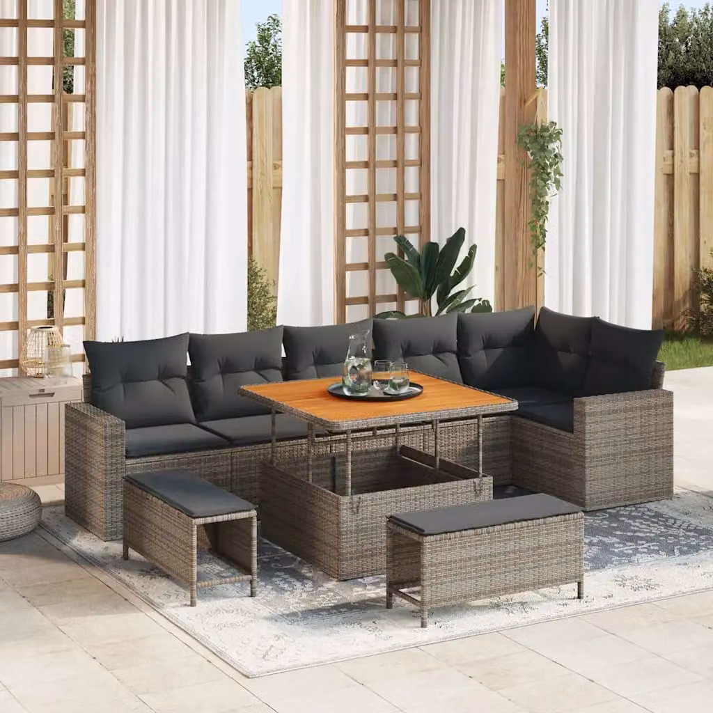Set Divano da Giardino vidaXL 11 Pezzi con Cuscini Grigio con Struttura in Metallo e Design a L – 1