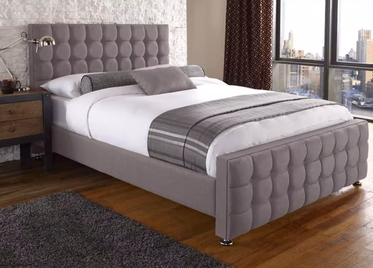 Chesterfield Design Englisches 140/160/180x200 Betten Doppelbett Grau Polster