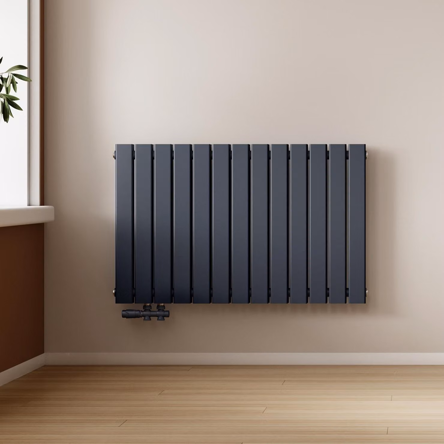 Radiatore a pannello design, modello EMKE, piatto, dimensioni 63 x 100,6 cm, a due strati, potenza 1308 W, colore antracite