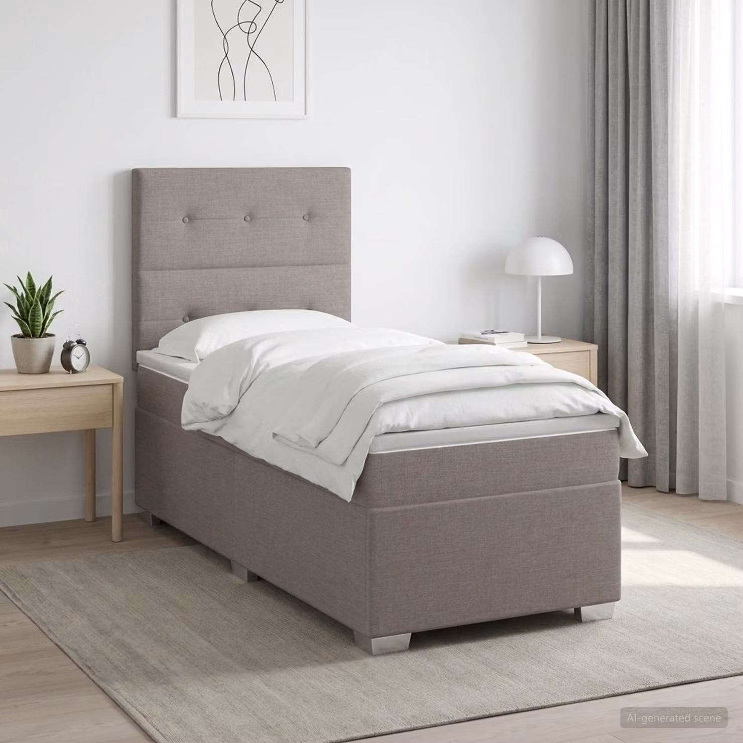 Letto box spring con materasso vidaXL in tessuto color tortora, L/P: 90 x 200 cm
