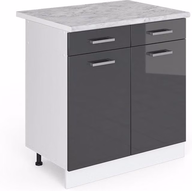 Base universale R-Line Antracite lucido 80 cm con cassetti e ante, con piano di lavoro Vicco