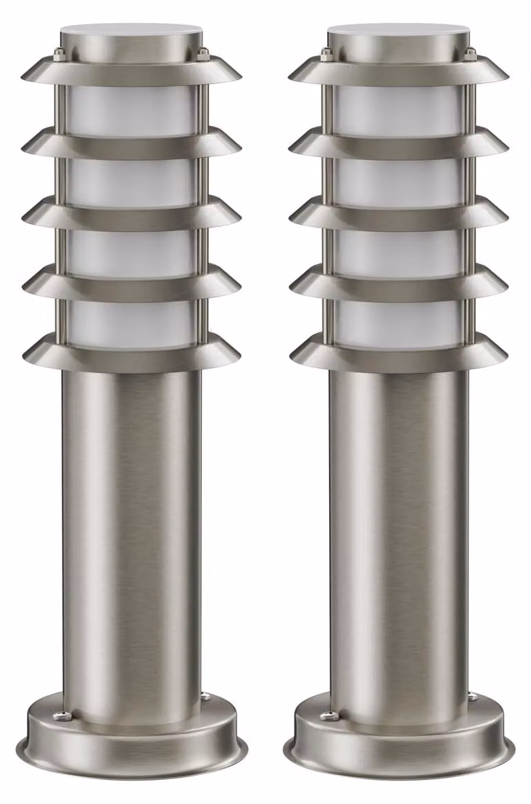 Set di 2 lampade da esterno PORU, grado di protezione IP44, acciaio inossidabile, attacco E27, 39 cm