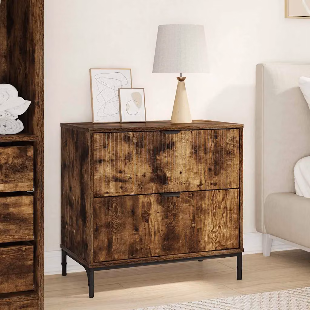 Comodino vidaXL in Rovere Fumo e Legno Ingegnerizzato, L: 63.5 cm, P: 36 cm, H: 61 cm