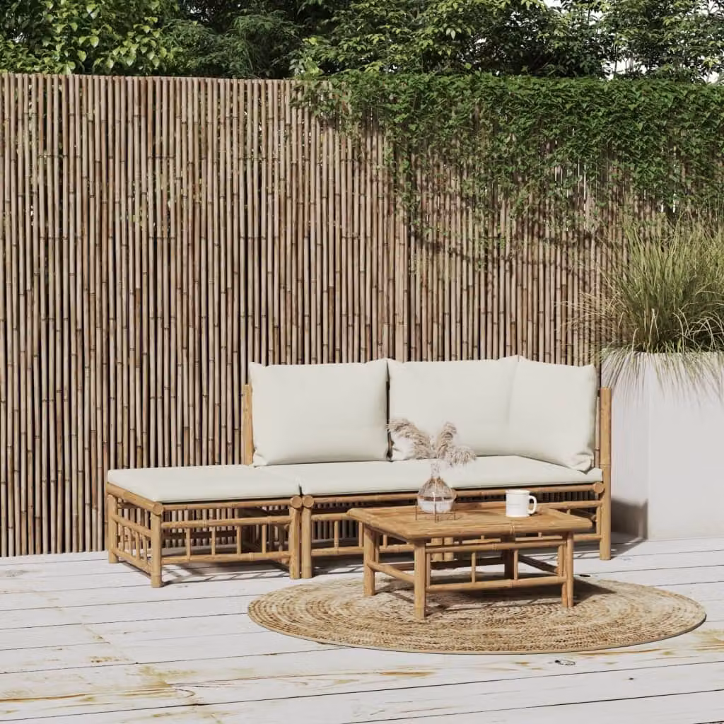 Maison Exclusive - Set da giardino a 3 pezzi con cuscini color crema in bambù