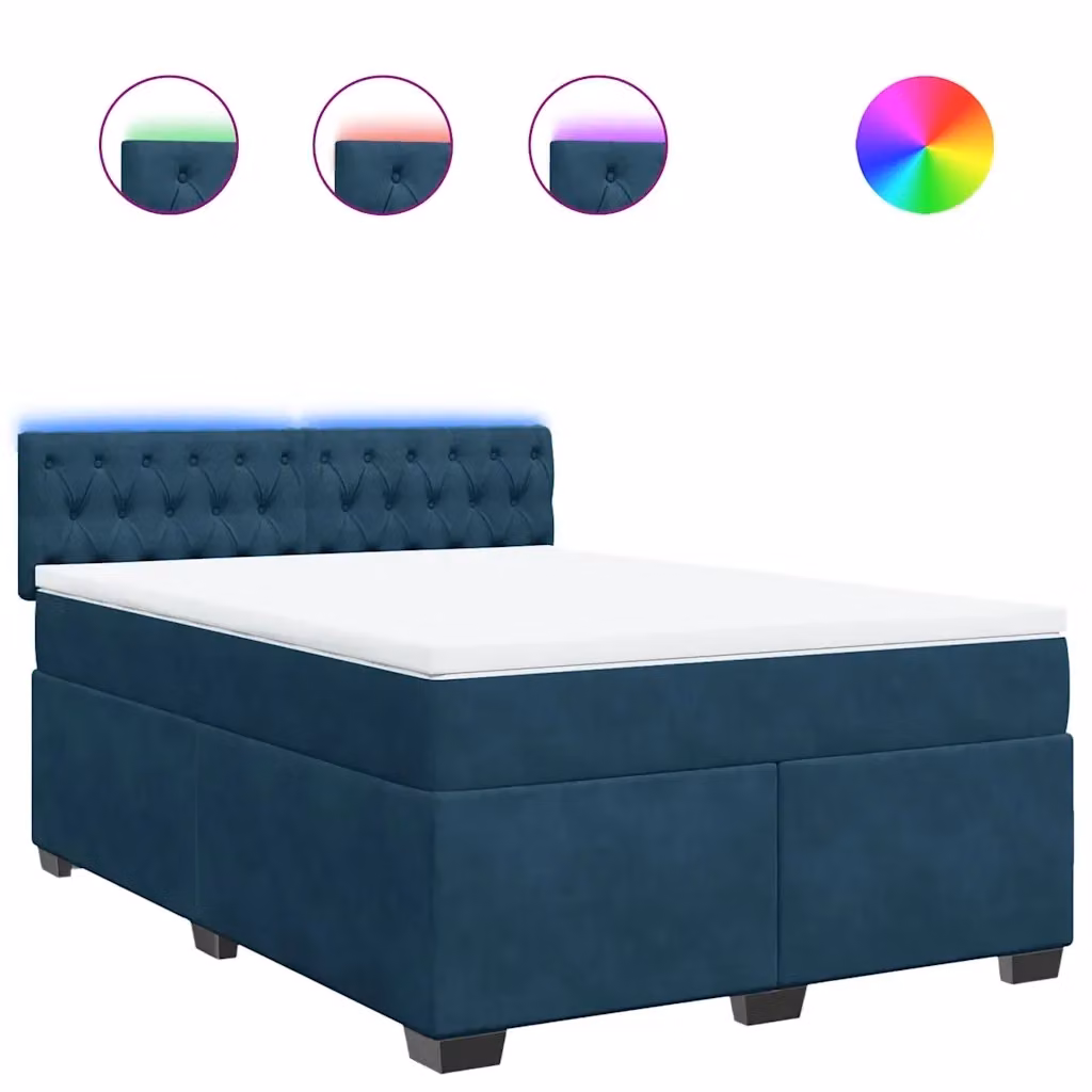 Letto Ibrido con Materasso in Velluto Blu e Bianco vidaXL L/P: 140 x 190 cm – 2