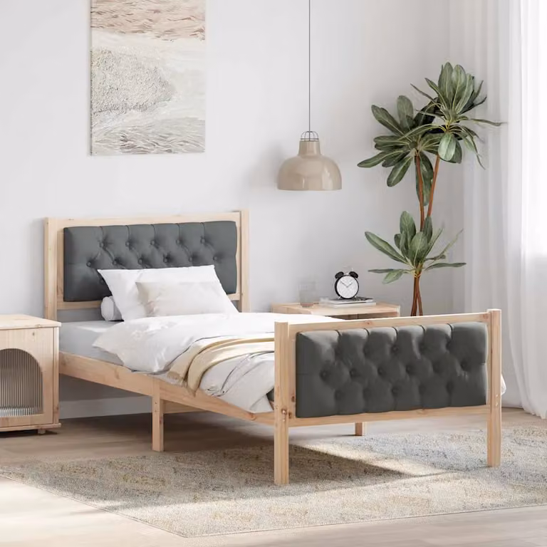 Struttura del letto vidaXL in pino massello grigio scuro 90 x 200 cm