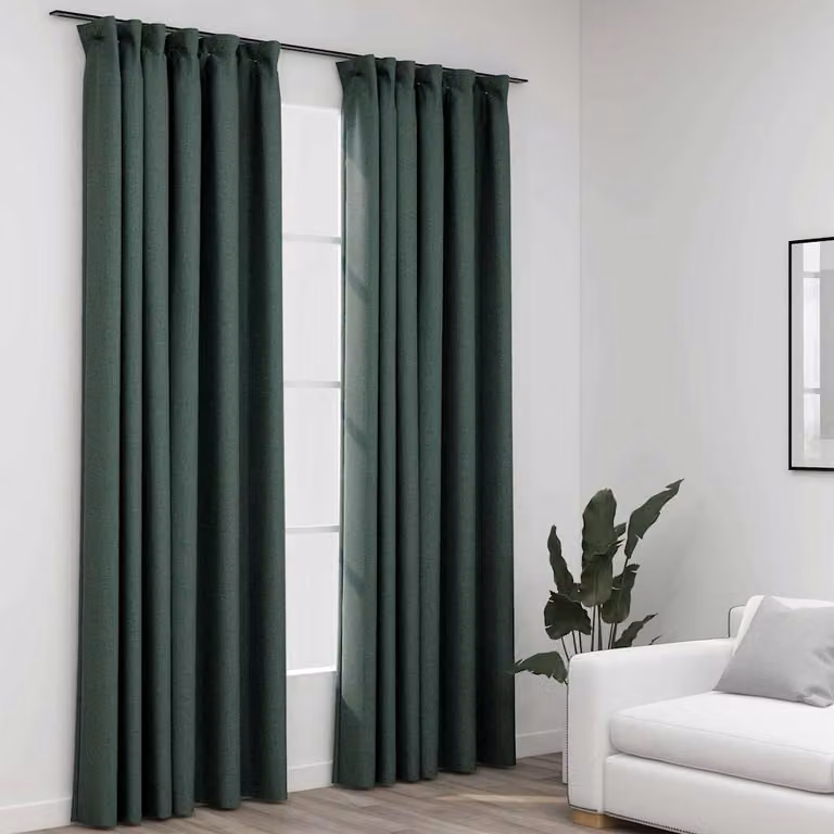 Set di 2 tende oscuranti vidaXL con effetto lino e ganci, colore verde, L: 140 cm, H: 225 cm