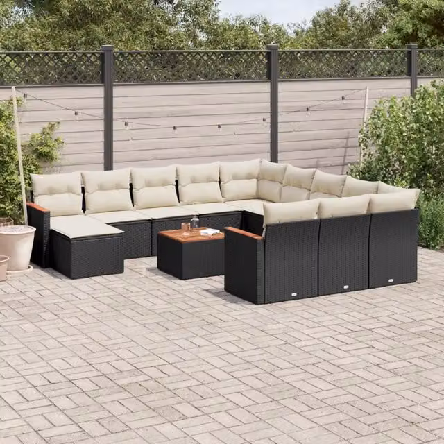 Set di divani da giardino VIDAXL in polyrattan nero con 13 pezzi e cuscini inclusi – 1