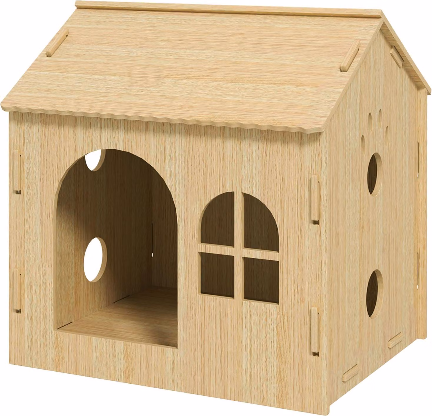 Cuccia per cani con finestra, casetta per gatti con simpatico design a zampa, montaggio senza viti, per cani di piccola taglia fino a 4 kg, da interno, 49,5 x 41 x 51 cm, rovere