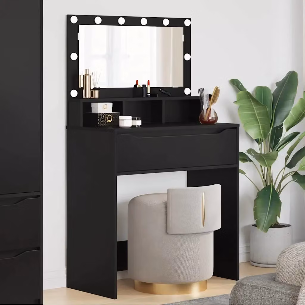 Toeletta Hollywood LED moderna in MDF nero L: 80 cm, P: 39,5 cm, H: 135 cm – 2