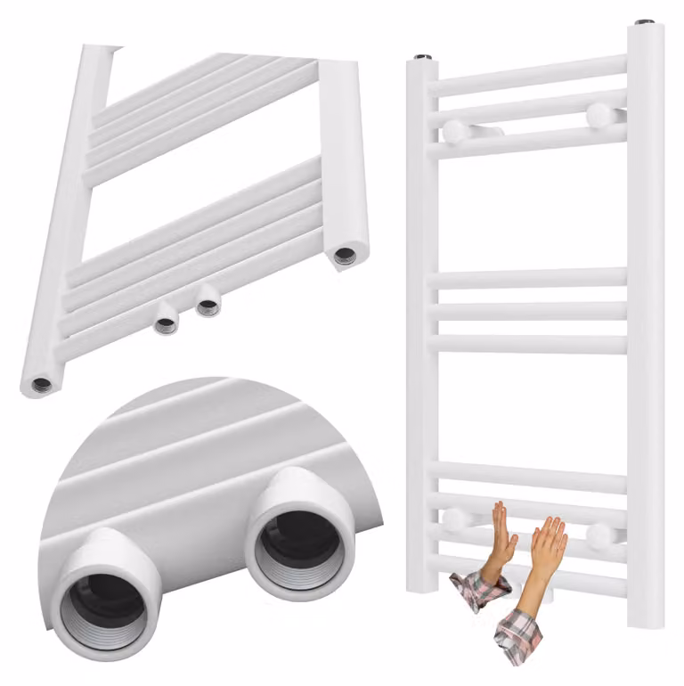 Granitan - Termoarredo bagno - Scaldasalviette 70x40 cm - Radiatore bianco - portasciugamani - RAVEN