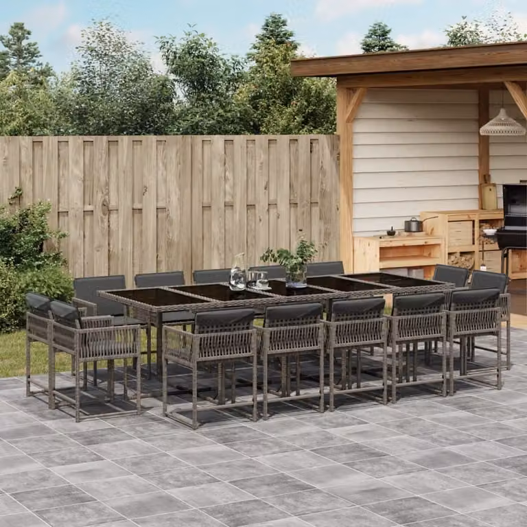 Maison Exclusive - Set da Pranzo da Giardino 15 pz con Cuscini Grigio Polyrattan