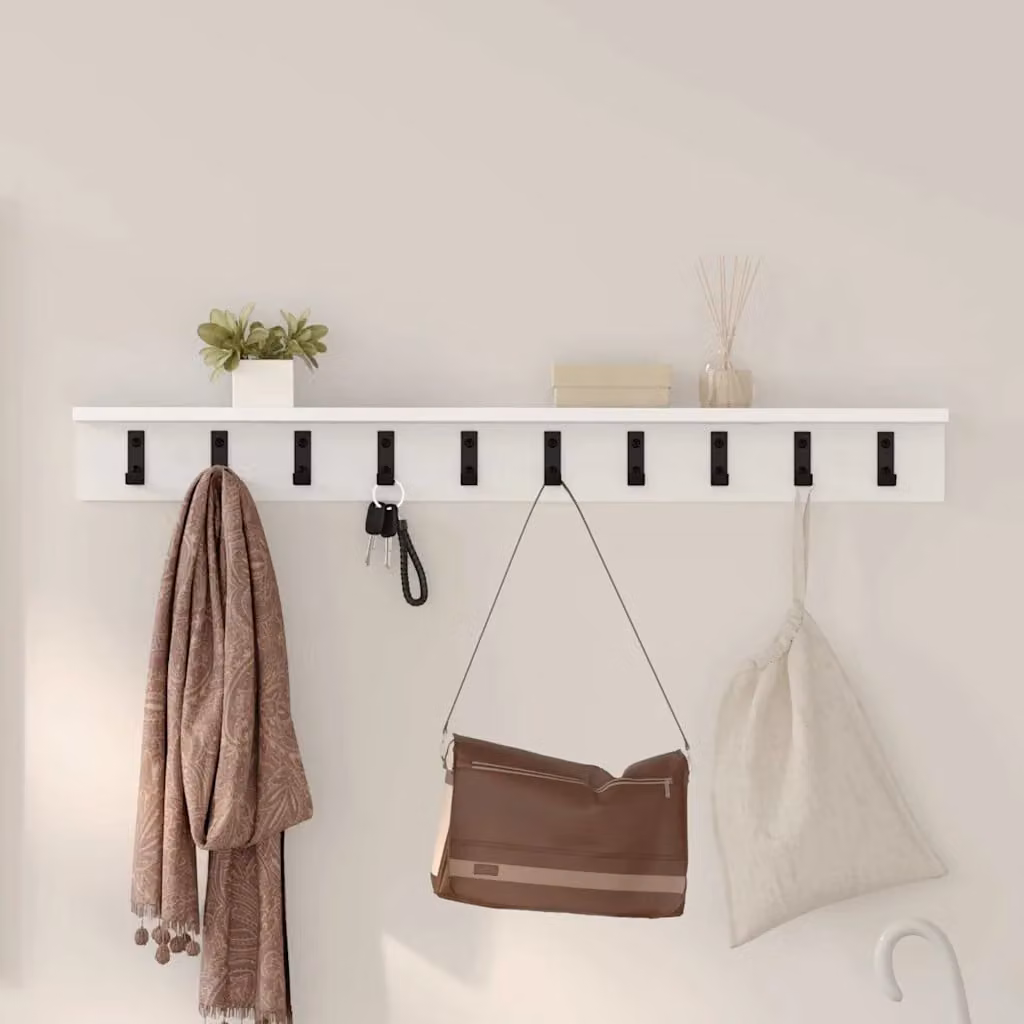 vidaXL Appendiabiti a muro moderno in MDF bianco L 100 cm x P 10,5 cm x H 10,5 cm