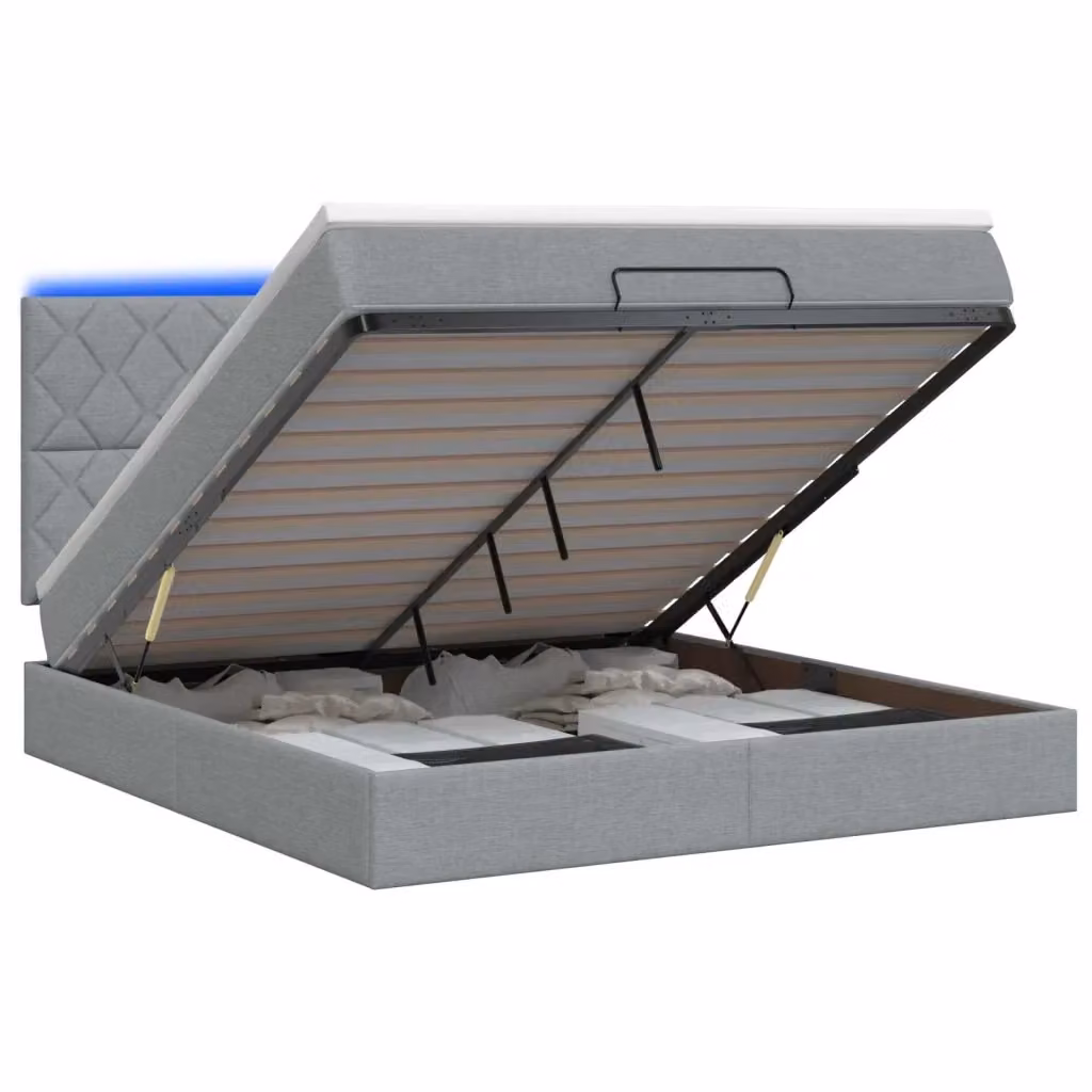 Letto Ottomano con Materasso Ibrido e Illuminazione LED vidaXL Grigio e Bianco L/P/H: 203 x 180 x 88 cm – 2