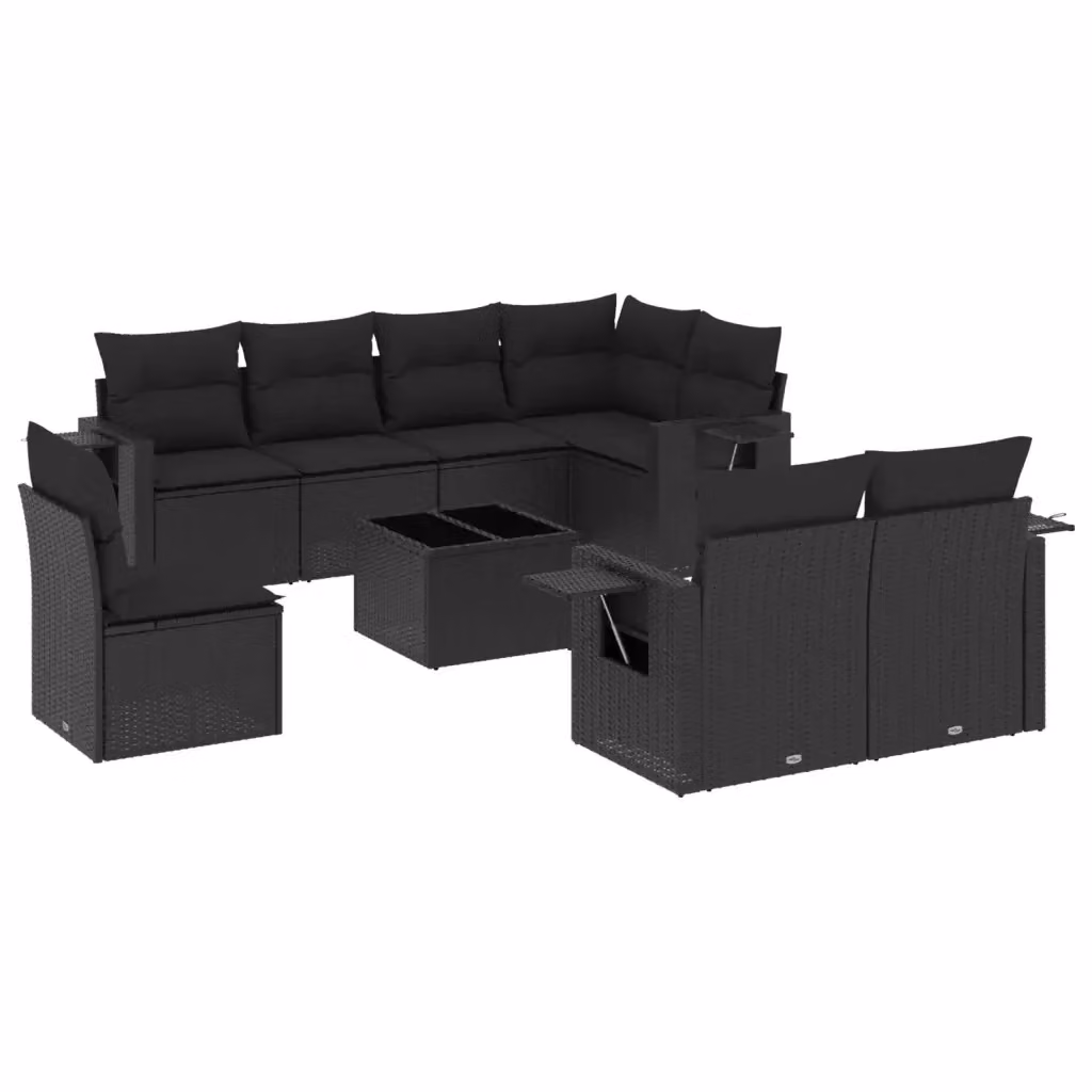 Set di divani da giardino vidaXL 9 pz in polyrattan nero con cuscini e tavolino da esterno – 2