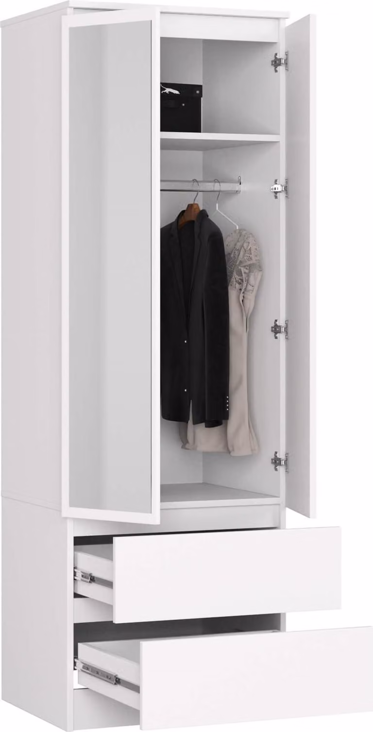 Armadio S60, 60 cm, guardaroba a 2 ante e 2 cassetti, finitura lucida, altezza 180 cm, modello STAR