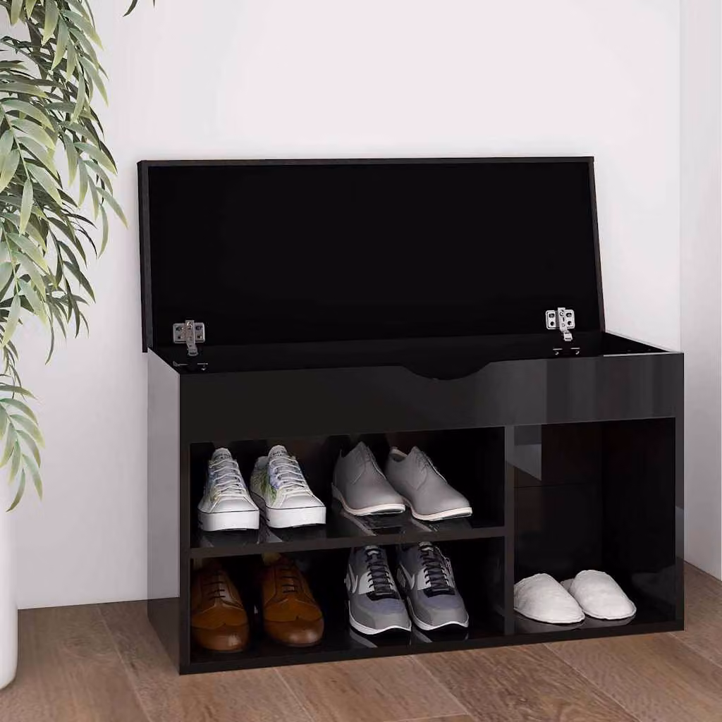 vidaXL Panca Porta Scarpe Moderna in Legno MDF Nero Lucido con Cuscino L/P/H: 80 x 30 x 47 cm