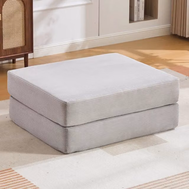 Pouf pieghevole modulare con funzione letto e schiuma ad alta densità, rivestimento in velluto a coste grigio chiaro