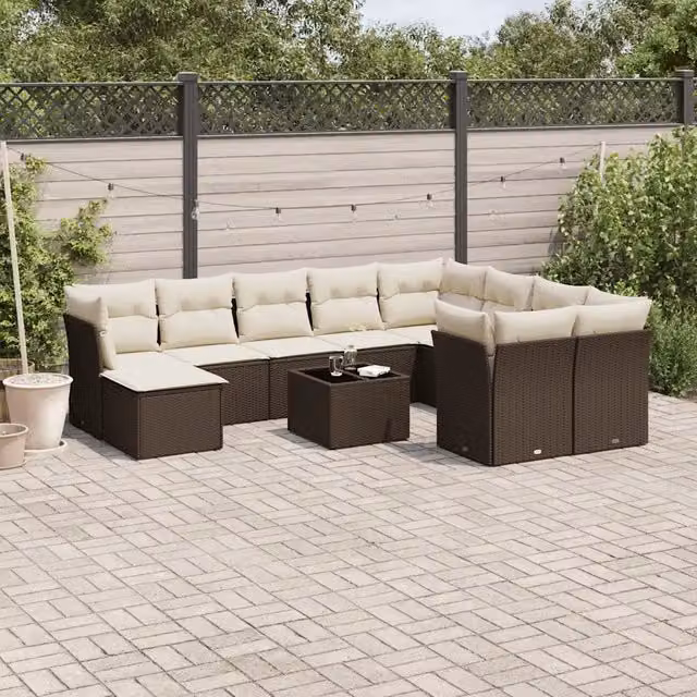 Set Divani da Giardino 11 pz con Cuscini Polyrattan Marrone 3250442